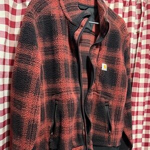 Carhartt Black and Red Plaid Fleece Jacket